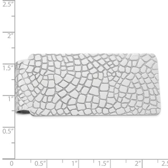 Rhodium Plated Sterling Silver Cobblestone FoldOver Money Clip 25x58mm - Picture 2 of 4